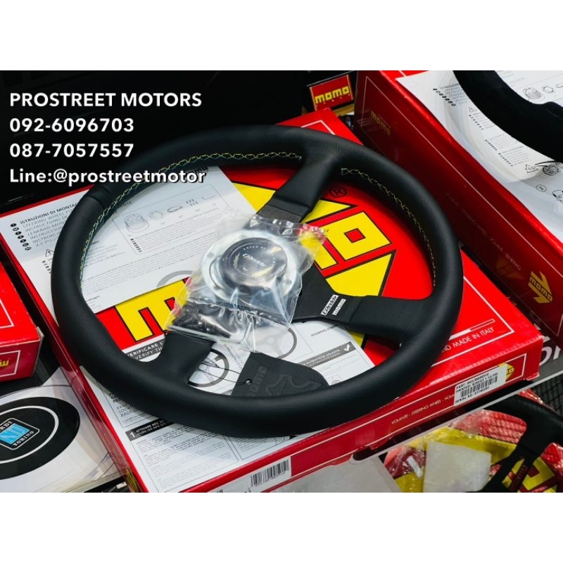 พวงมาลัย GReddy x MOMO Special Edition แท้ ด้าย3สี เหลือง ฟ้า น้ำเงิน โลโก้ GReddy x MOMO สีขาว สวยจ