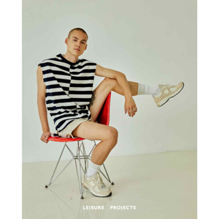 (LEISURE PROJECTS) STRIPE OVERSIZE SLEEVLESS T-SHIRT เสื้อแขนกุด คอกลม ทรง oversize