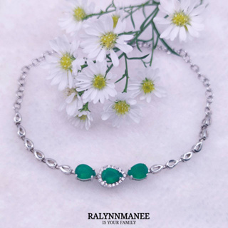 BL004 สร้อยข้อมือพลอยโมราแท้ ( Chrysoprase ) ตัวเรือนเงินแท้ 925 ชุบทองคำขาว ฟรีไซส์ 16.5 - 21.5 cm