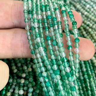 อาเกต สีเขียว (Green Agate) 3 mm ทรงกลม เส้นยาว