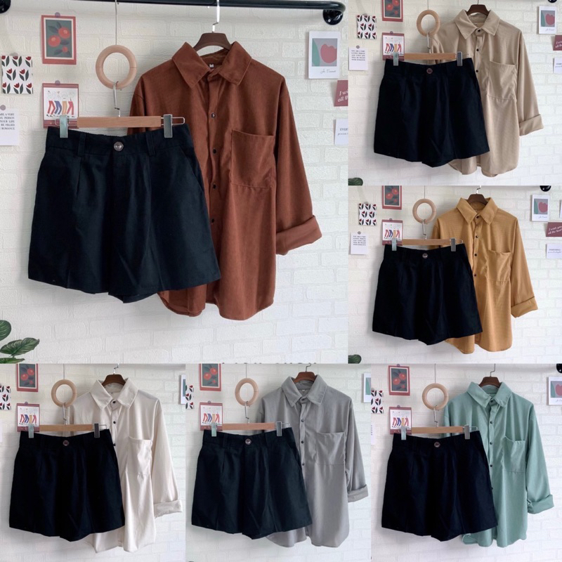 Set 2 ชิ้น เชิ้ตแขนยาว+กางเกงขาสั้น
