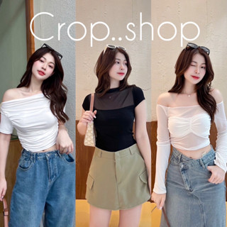 crop..shop สวยมาก New Arrival แขนสั้น คอกลมมุ้ง ตัวเสื้อ ใช้ผ้าเรยอน  งานจริงสวยตรงปก ราคาดีมาก เเซ่บมากจ้า