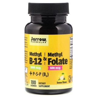 เมทิล โฟเลต&amp;วิตามินบี12, Jarrow Formulas, Methyl B-12 &amp; Methyl Folate, Lemon, 100 Chewable Tablets