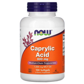 กรดคาไพรลิก NOW Foods, Caprylic Acid, 600 mg, 100 Softgels