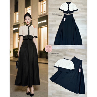 Set2 ชิ้น เสื้อ+กระโปรงเอวสูง ชุดสวยหรูผู้ดี