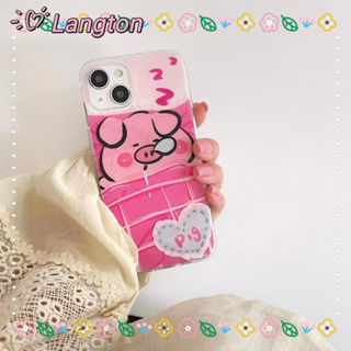 🌈Langton🌸ป้องกันการหล่น ขอบเต็ม iphone 11 14 pro max การ์ตูน ลูกหมู สีชมพู เส้นขอบโปร่งใส น่ารัก case for iPhone 12 13