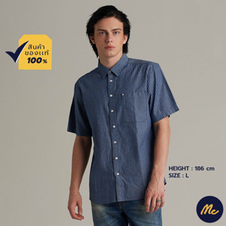 Mc JEANS เสื้อเชิ้ตแขนสั้นผู้ชาย สียีนส์ฟอกเข้ม MSSZ198