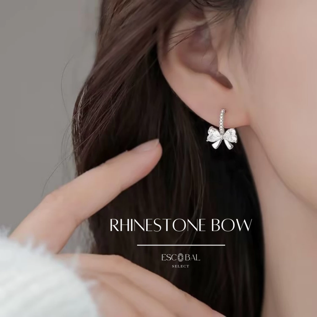 ESCOBAL ต่างหูเงินแท้ Rhinestone Bow จี้เพชร Moissanite ต่างหูโบว์ประดับเพชร ต่างหูแฟชั่น วาเลนไทน์