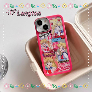 🌈Langton🌸สีชมพู การ์ตูน เซเลอร์มูน iphone 11 14 pro max ป้องกันการหล่น ขอบเต็ม สาวน่ารักหัวใจ case for iPhone 12 13