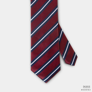 Burgundy Red Stripe Navy&amp;White 3 Inch Necktie - เนคไทสีแดงเบอกันดีลายทางสีกรม/ขาว