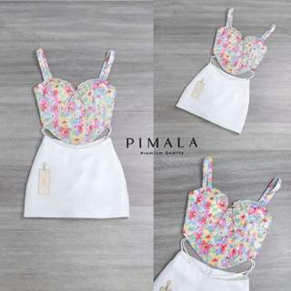 Pimala เซ็ทเสื้อดอกไม้คัลเลอร์ฟูลฮิตสุดๆชายเสื้อเว้าขึ้นเพิ่มดาเมจในการใส่มีโบว์น่ารักลงตัวมาก มีฟองน้ำอกเพื่อทรงสวย