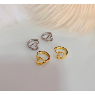 335-goodgift_station-Hollow heart earringss925 sterling silver needle ต่างหูห่วงกลมแบบล็อค ด้านหน้าเป็นรูปหัวใจ