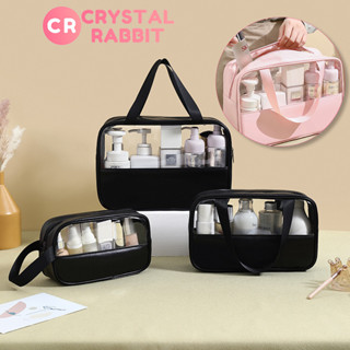 CRYSTAL RABBIT pvc กระเป๋าเครื่องสำอาง หนัง PU โปร่งใสกันน้ำ กระเป๋าเก็บกระเป๋าเดินทาง ความจุสูง กระเป๋าใส่อุปกรณ์อาบน้ำแบบพกพา