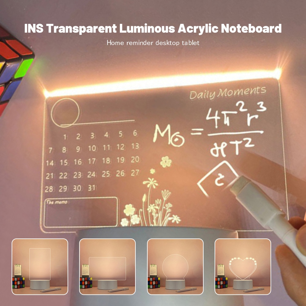 🚚โคมไฟอะคริลิค 3D บอร์ดโน้ต USB LED ไฟกลางคืน กระดานเขียน ปฏิทิน โคมไฟกลางคืน ตกแต่งข้างเตียง