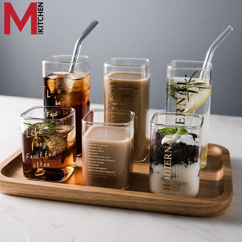 M KITCHEN แก้ว แก้วกาแฟ ทรงสี่เหลี่ยม ขนาด 200/400 ml (A6)