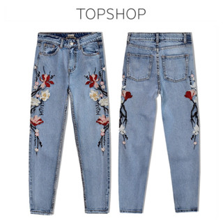 กางเกงยีนส์ Topshop ทรงบอย ปักลายดอก งานแท้💯%