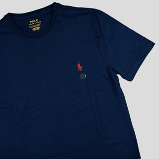 คอกลม( navy)logo-embroidered cotton T-shirt