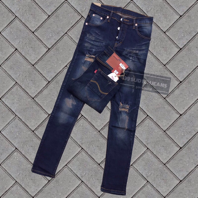 กางเกงยีนส์ขาเดฟผู้ชาย ผ้ายืด แต่งปะสนิม  เอว 28-44 เนื้อดี ราคาถูก