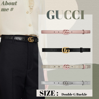 กุชชี่ Gucci Narrow belt with double G buckle เข็มขัด womens belt