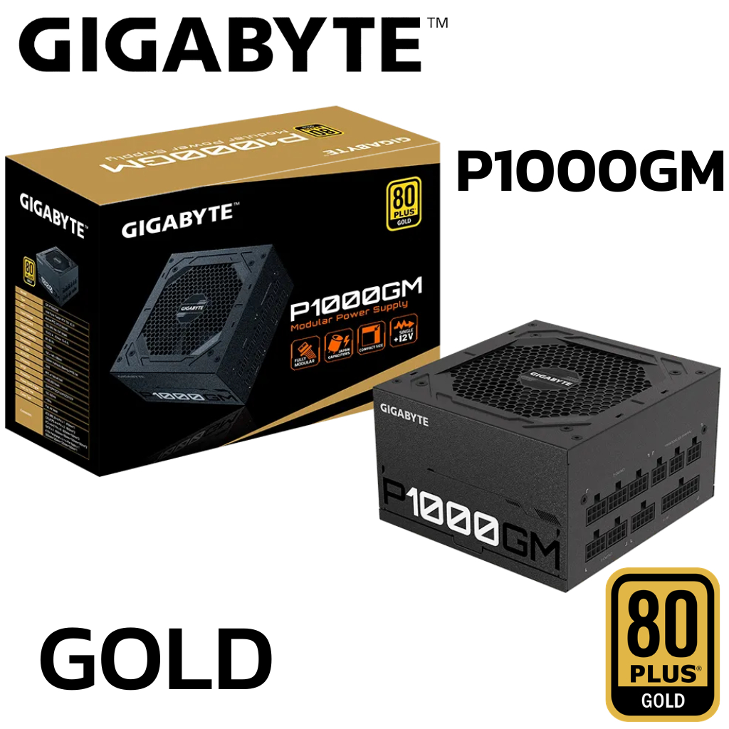 POWER SUPPLY GIGABYTE P1000GM - 1000W 80 PLUS GOLD (อุปกรณ์จ่ายไฟ) ประกันไทย Synnex