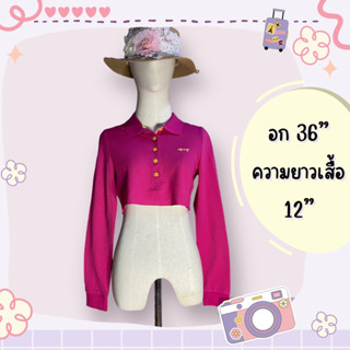 เสื้อเชิ้ตครอป แขนยาว สีชมพู