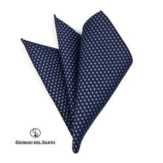 GIORGIO DEL SARTO Silk Navy Blue Pocket Square ผ้าเสียบสูทสี กรม น้ำเงินไหม 100%Silk