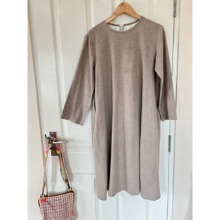 MUJI x cotton dress x M Beige สีเบจครีมมินิมอลสวย อก 40 ยาว 31 ❌ตำหนิ คราบเหลืองด้านหน้า Code: 1082(7)