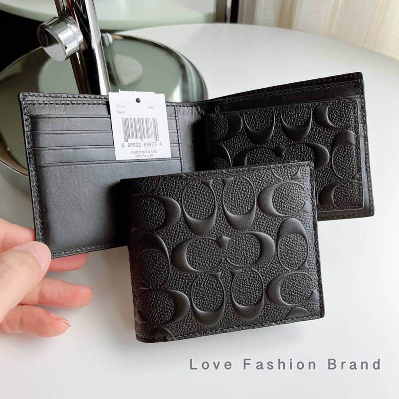 👑Fashionbrand100%👑 ✅แถมฟรี กล่อง สีน้ำตาลอย่างดี COMPACT WALLET IN SPORT CALF LEATHER F75371 75371