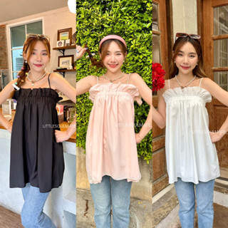 littlesoulmate เสื้อสายเดี่ยวชายระบาย เสื้อพองๆ ผ้าคอตตอนนสีพื้นน่ารัก(flavor)