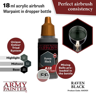 🔥มีของพร้อมส่ง🔥 Army Painter Air Raven Black - 18ml AP-AW3101 สีอะคริลิค สูตรพ่น ใช้ร่วมกับ Airbrush Water Based Acrylic