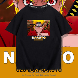 Naruto Anime Naruto คาถาสะกดผ้าฝ้ายแขนสั้นเสื้อยืดฤดูร้อน ins ผู้ชายหล่อ