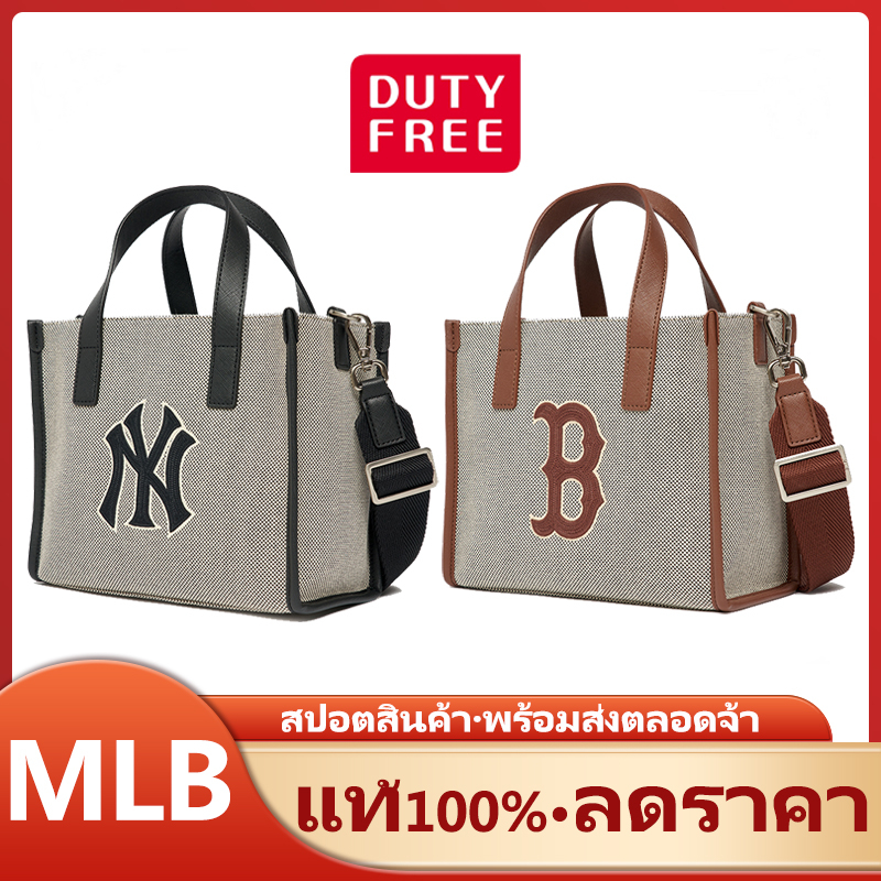 จัดส่งลำดับความสำคัญ MLB canvas tote bag shoulder handbag women กระเป๋าทรงสี่เหลี่ยม NEW YORK Boston