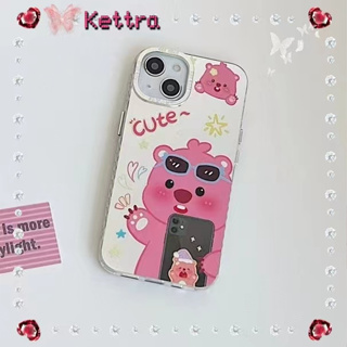 💜Kettra💜ป้องกันการหล่น ขอบเต็ม เส้นขอบโปร่งใส iPhone 11 14 pro max การ์ตูน หมีน้อย สีเงิน น่ารัก case for iPhone 12 13