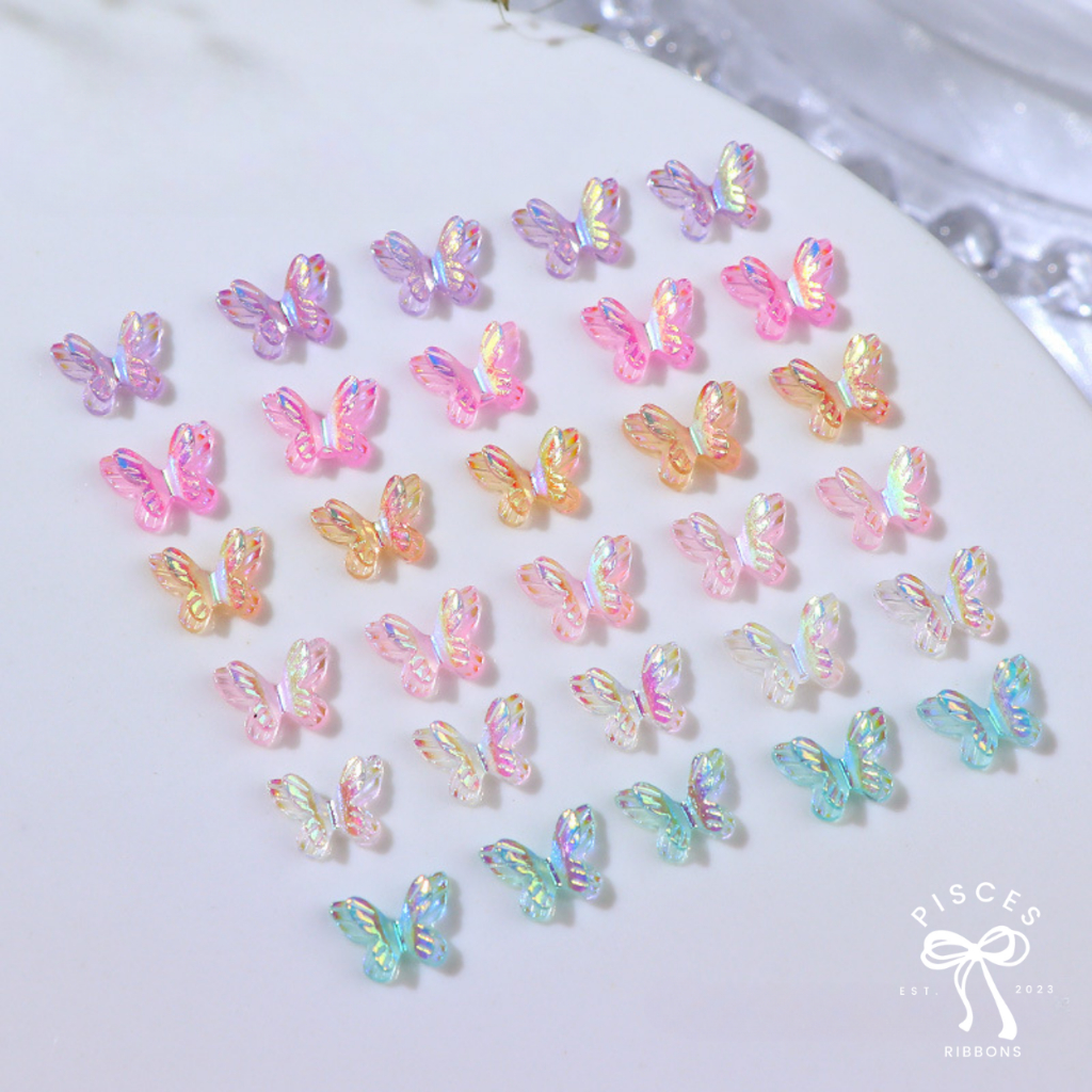 (เริ่มต้น 10 ชิ้น)ผีเสื้อเรซิ่น แต่งเล็บเจล ตกแต่ง DIY อะไหล่ติดเล็บผีเสื้อ 3D ปีก 2 ชั้น ออโรร่า
