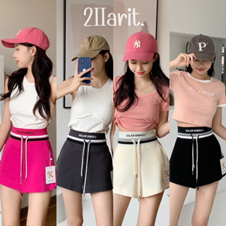 2llarit .K1001⭐️short pants กางเกงผ้าวอร์มขาสั้น กางเกงขาสั้นเกาหลีเอวยางยืด มีเชือกผูก ขอบเอวแต่งสกรีนอักษรภาษาอังกฤษ