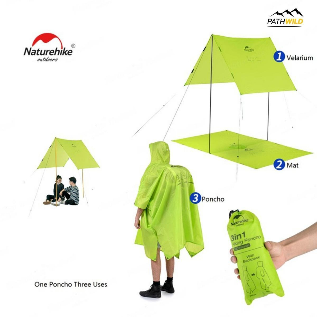 เสื้อกันฝน เดินป่า 3 IN 1 NATUREHIKE PONCHO,TRIPLE CANOPY  เสื้อกันฝน ผ้าปูรองนั่ง ฟลายชีท ราคา ถูกที่สุด ดีลบีเคเค แกลเลอรีภาพที่ 2