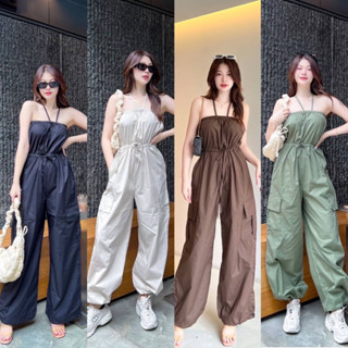 Teera❤️พร้อมส่ง✨CARGO JUMSUIT💥จั๊มสูทแคมป์ปิ้งเกาะอกขายาว สวยมากก💖ใส่สบาย ลุคดูแพง sheeny