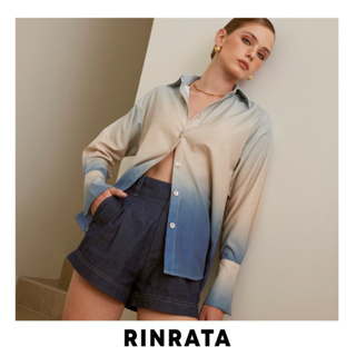 RINRATA - Ocean Shirt เสื้อเชิ้ต แขนยาว ผ้าคอตต้อน กระดุมหน้า  ผ้าพิมพ์ลาย สีฟ้าไล่สี Gradient