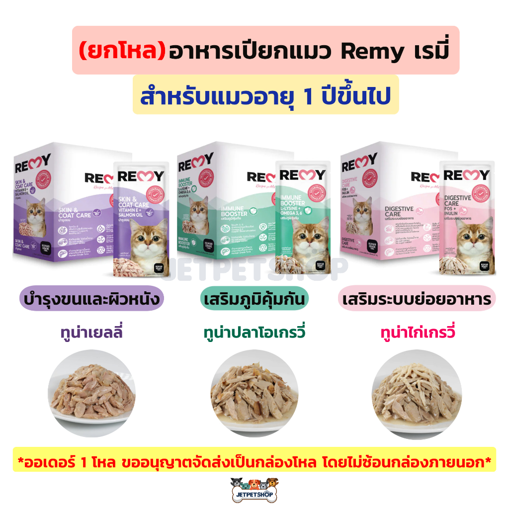 (โหล) Remy อาหารเปียกแมว เรมี่ สำหรับแมวโตอายุ 1 ปีขึ้นไป อาหารแมว อร่อย มีประโยชน์ ขนาดซอง 70 กรัม