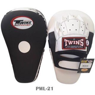 Twins Special Focus mitts PML-21 White ฺpunching pads Genuine Leather เป้ามือทวินส์ สเปเชี่ยล ทรงโค้ง สีขาว หนังเเท้