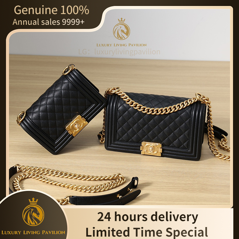Ready Stock 👜ซื้อในฝรั่งเศส ใหม่ Chanel Le boy สีดำ/หัวเข็มขัดทอง กระเป๋าสะพาย กระเป๋าแฟชั่น ของแท้ 100%