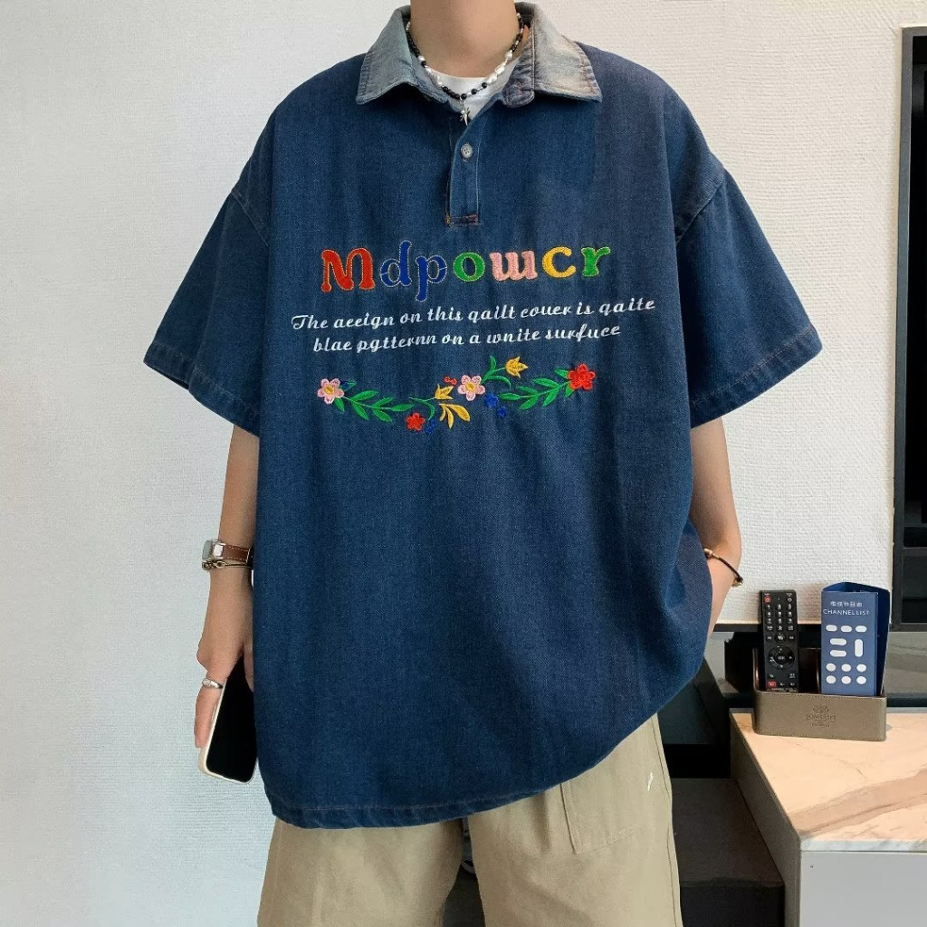 เสื้อเชิ้ตยีนส์แขนสั้นงานเกาหลีผ้าใส่สบายมาก  Korea Shirt Jeans Premium