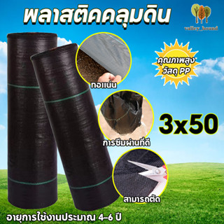 พลาสติกคลุมดิน ผ้าคลุมดิน ผ้าคลุมหญ้า （วัสดุ PP เกรด A นำเข้า） ขนาด 3x50 ม พลาสติกคลุมหญ้า กําจัดหญ้า น้ำซึมผ่านได้ 100%