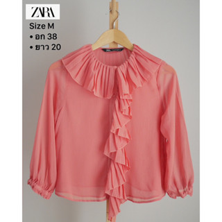 Zara แท้ มือสอง ผ้าชีฟอง สภาพดี ตำหนิแต่งปลายแขนมาใหม่นะคะ