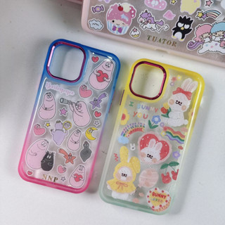 เคสไอโฟนขอบสีทูโทน ติดสติ๊กเกอร์ เคลือบเรซิ่น