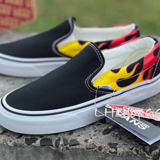 รองเท้าVans Slip On Flame ลายไฟยอดฮิต!!พร้อมของแถมครบเซ็ต size:36-44EU รองเท้าผ้าใบ