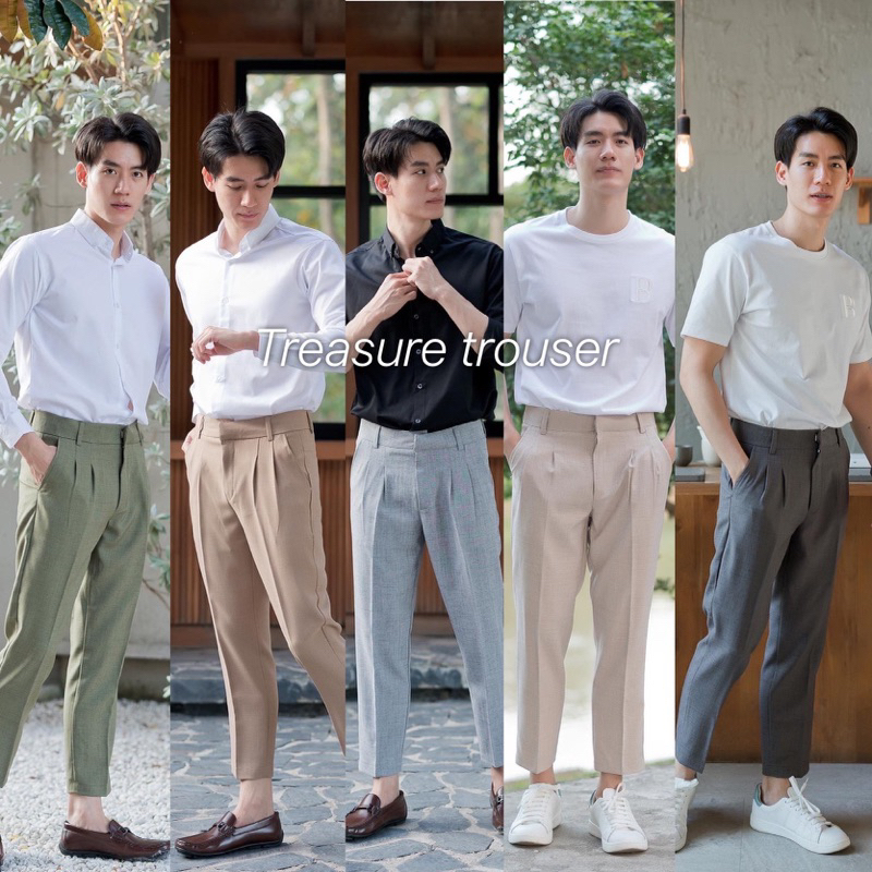 TREASURE TROUSERS กางเกงขายาวทรงกระบอกเล็ก จีบเบิ้ล (Snow fabric) -THE BEP.STUDIO