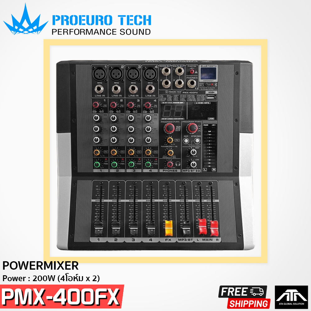 PROEUROTECH PMX-400FX 200 watt x 2 ที่ 4 OHM POWERMIXER รองรับ Bluetooth Usb Mp3 เพาเวอร์มิกซ์เซอร์ 