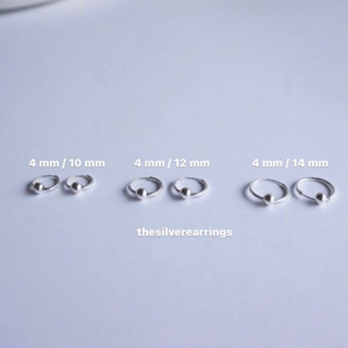 silver925, ต่างหูห่วงเงินแท้ ( หนา 1.2 mm ) + ลูกคำกลิ้ง ( 4 mm )