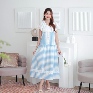 15-280 Blue Stripes Maxi Dress - 2 ไซส์